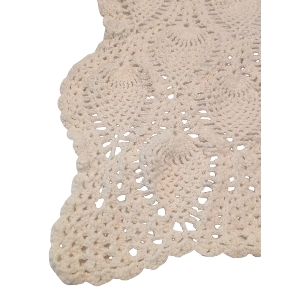 Handmade Crochet Throw Blanket Pineapple Stitch Cream Off White Scalloped 43x60